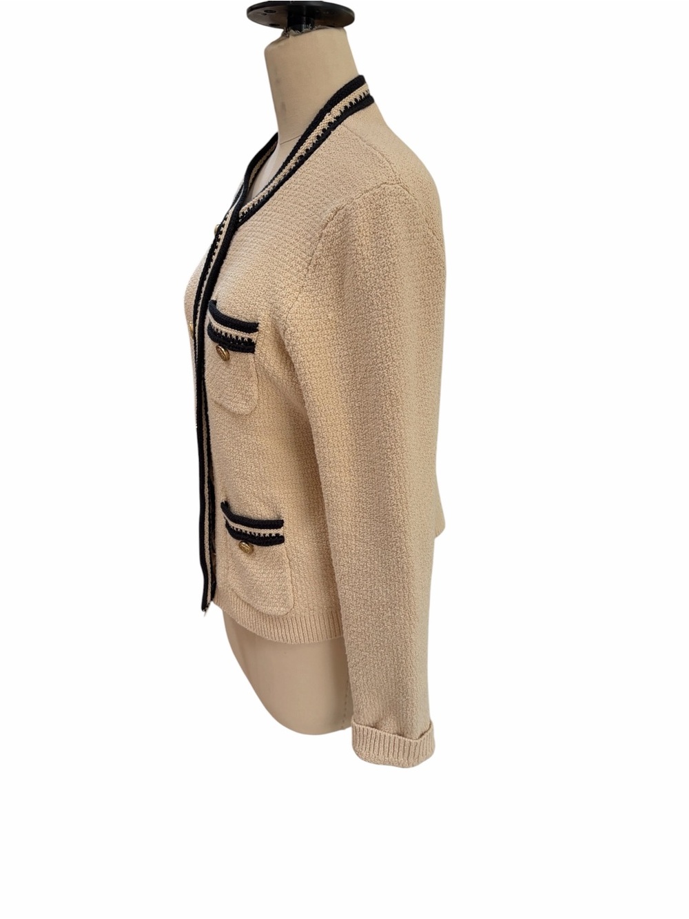 J Crew Contrast-Trim Lady Jacket Cream Black Gold Buttons Size Medium - Picture 3 of 6
